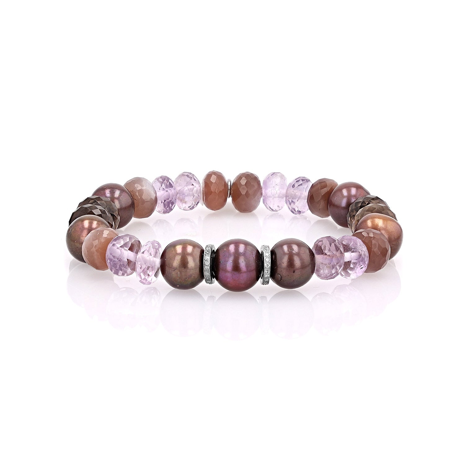 Purple & Chocolate Pearl Amethyst Mix Bracelet with 2 Diamond Rondelles - 10mm : B0003813 - TBird