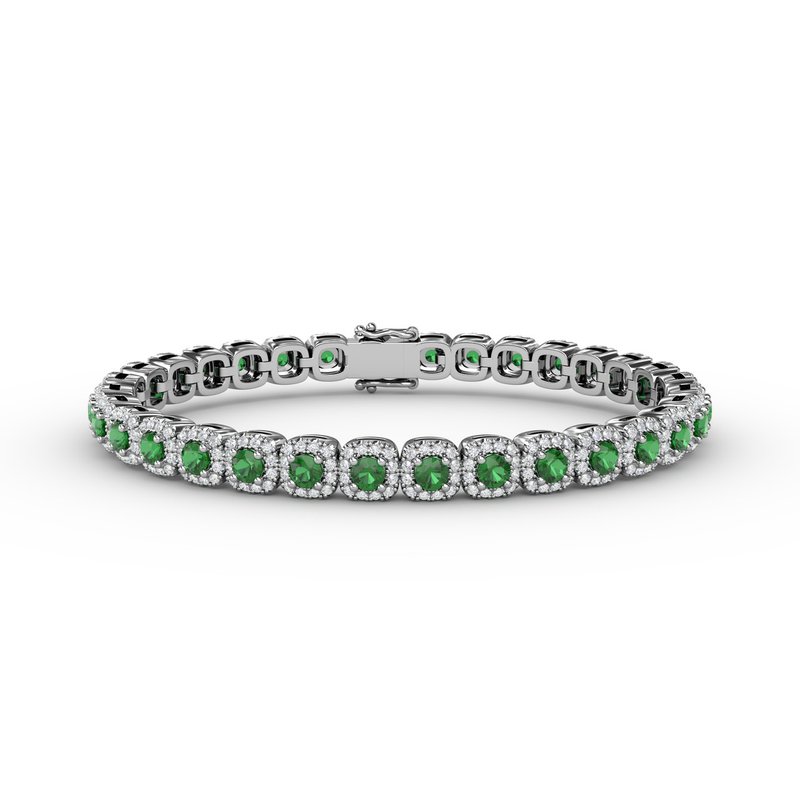 Cushion Cut Emerald and Diamond Bracelet B1490E - TBird