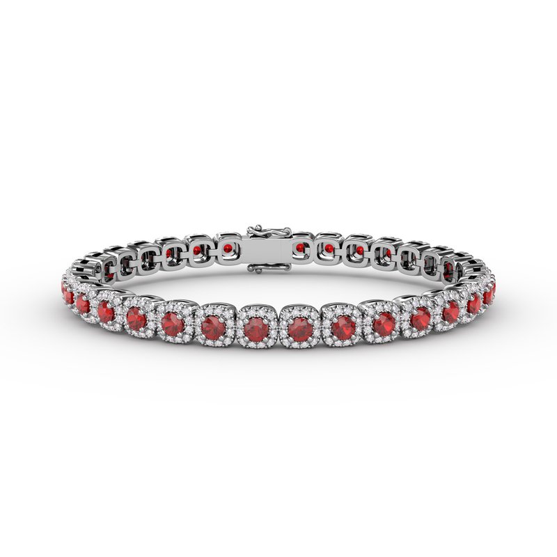 Cushion Cut Ruby and Diamond Bracelet B1490R - TBird