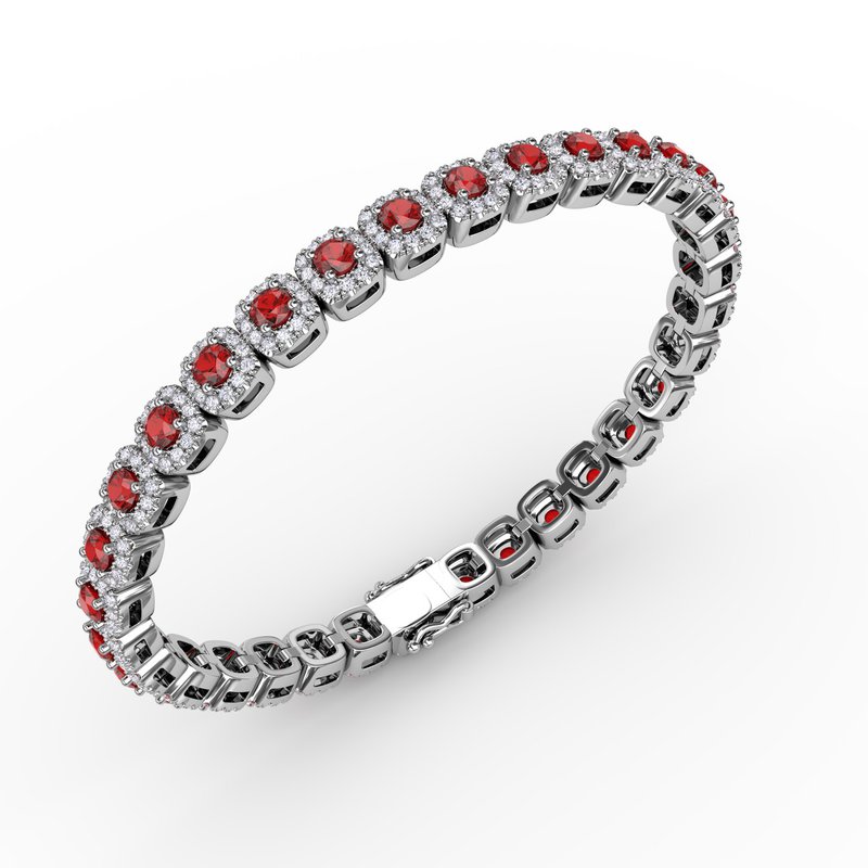 Cushion Cut Ruby and Diamond Bracelet B1490R - TBird