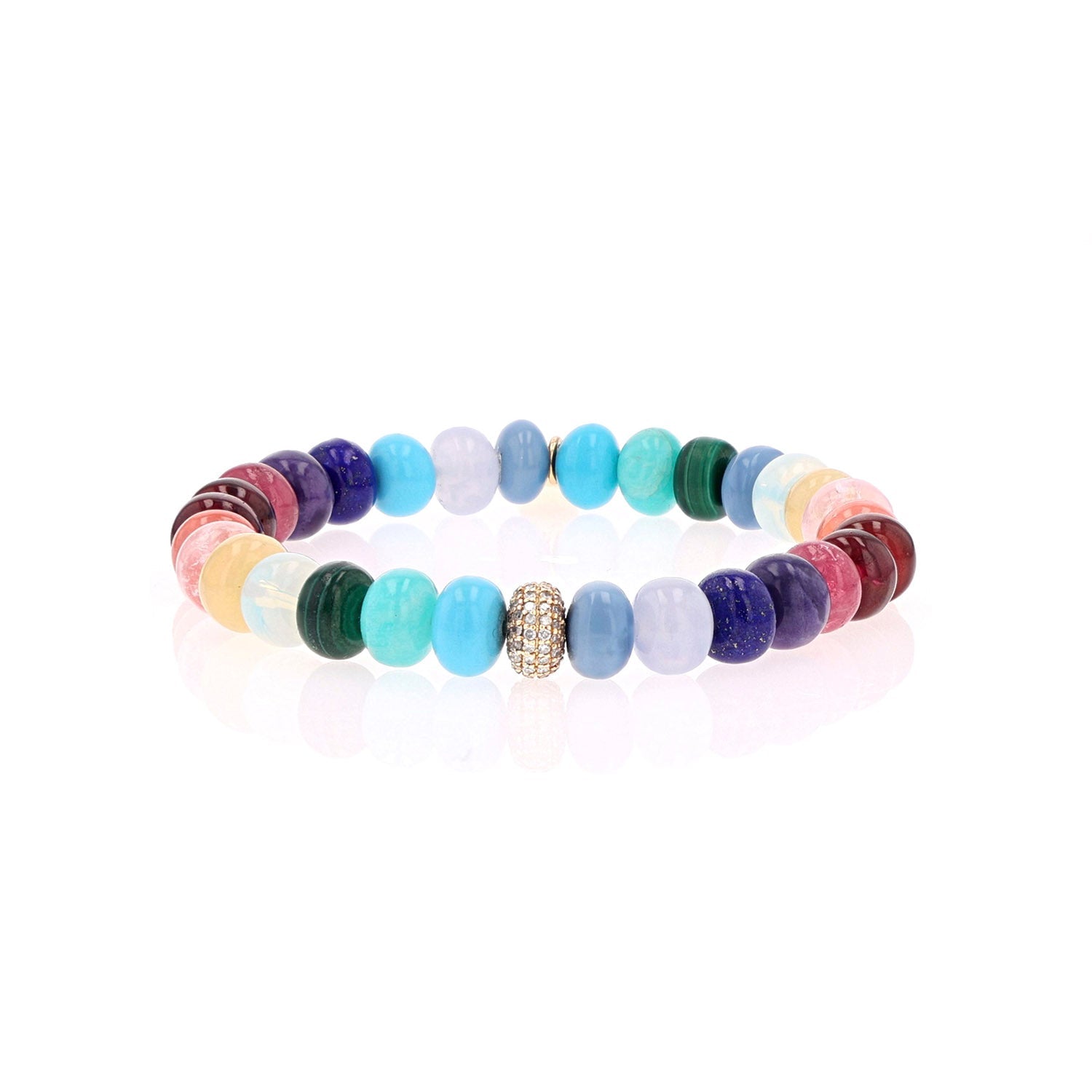 14k Rainbow Gemstone Mix Bracelet with Diamond Donut Bead  BG000796 - TBird