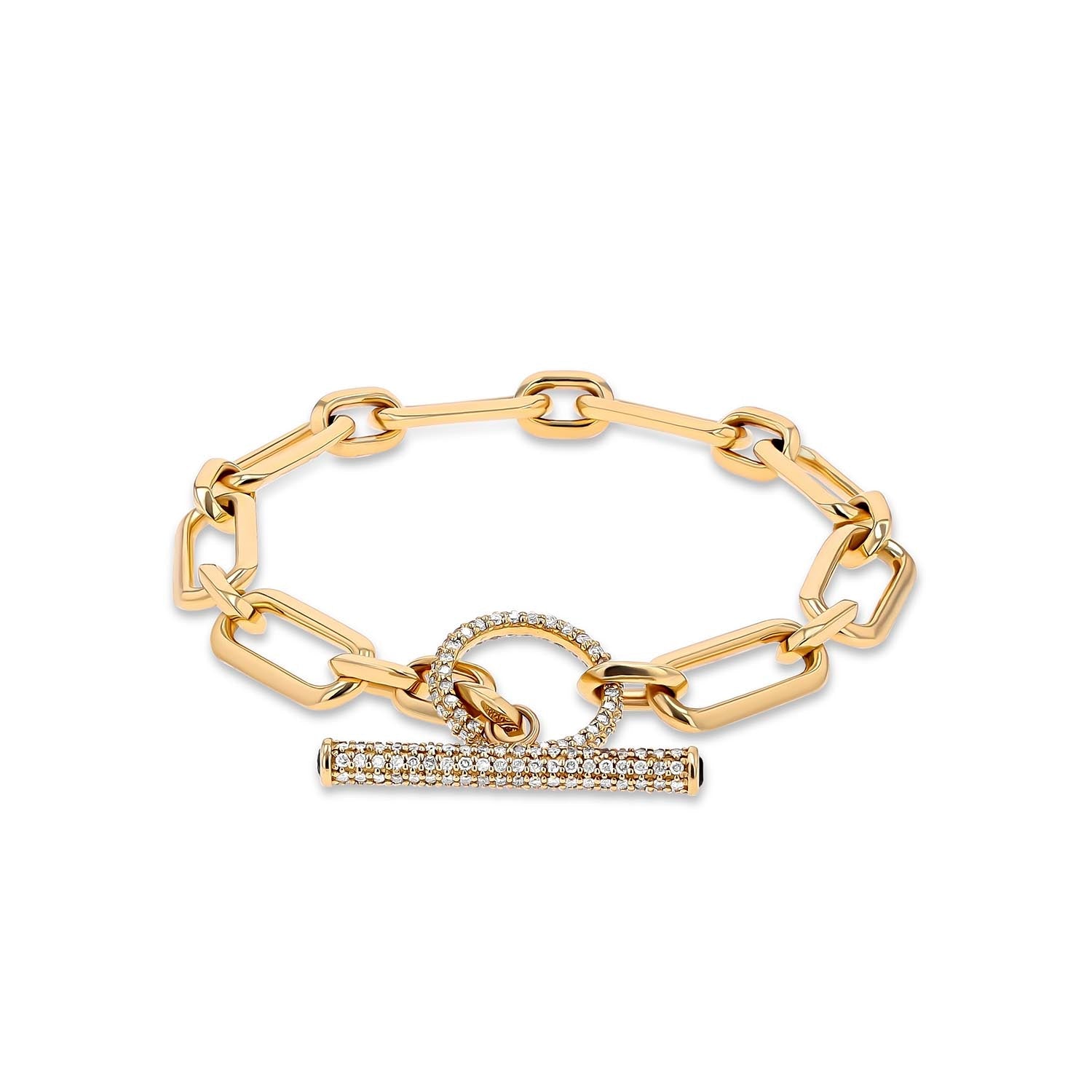 14K Gold Gwyneth Link Bracelet with Pave & Sapphire Toggle C-B11 - TBird