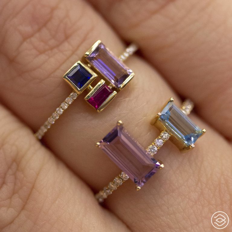 AMETHYST & BLUE TOPAZ DUO EMERALD-CUT RING RM4175