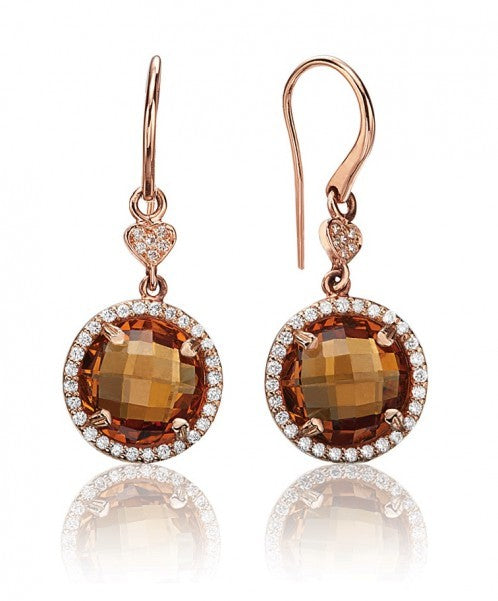 Citrine round drop earrings with diamonds 357-JSA