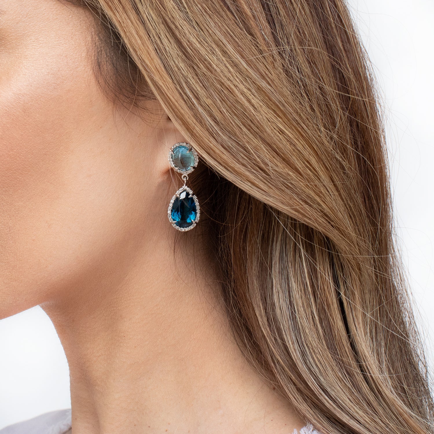 Double Drop Blue Gemstone & Diamond Earrings  E0000163 - TBird
