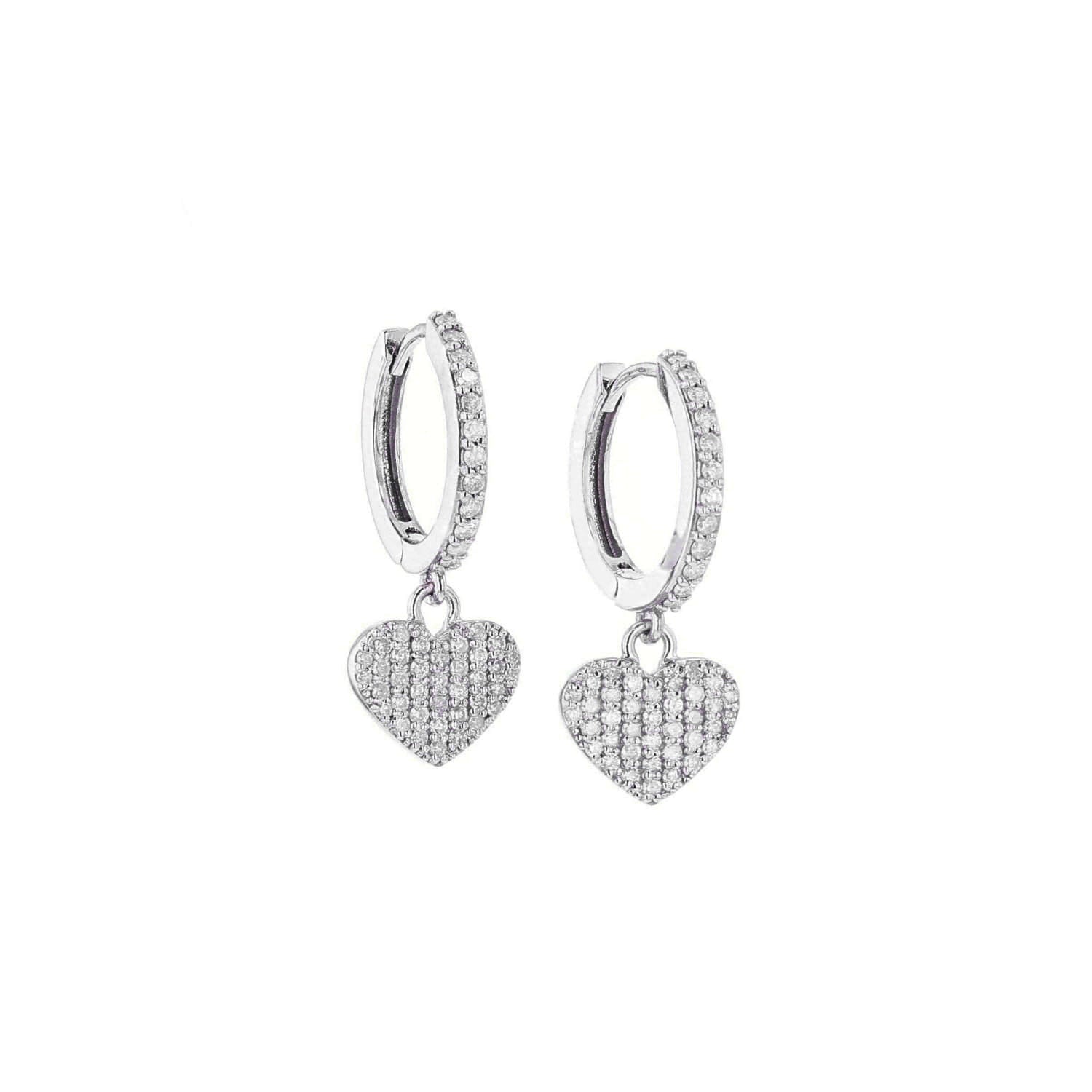 Diamond Huggie Hoop Earrings with Pave Heart Charm  E0000467 - TBird