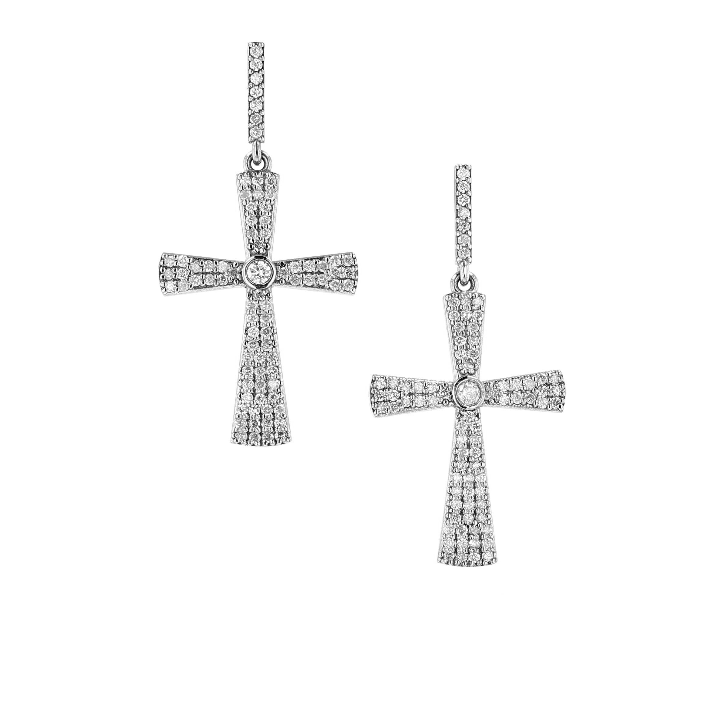 Bezeled Diamond Cross Drop Earrings E0000470 - TBird