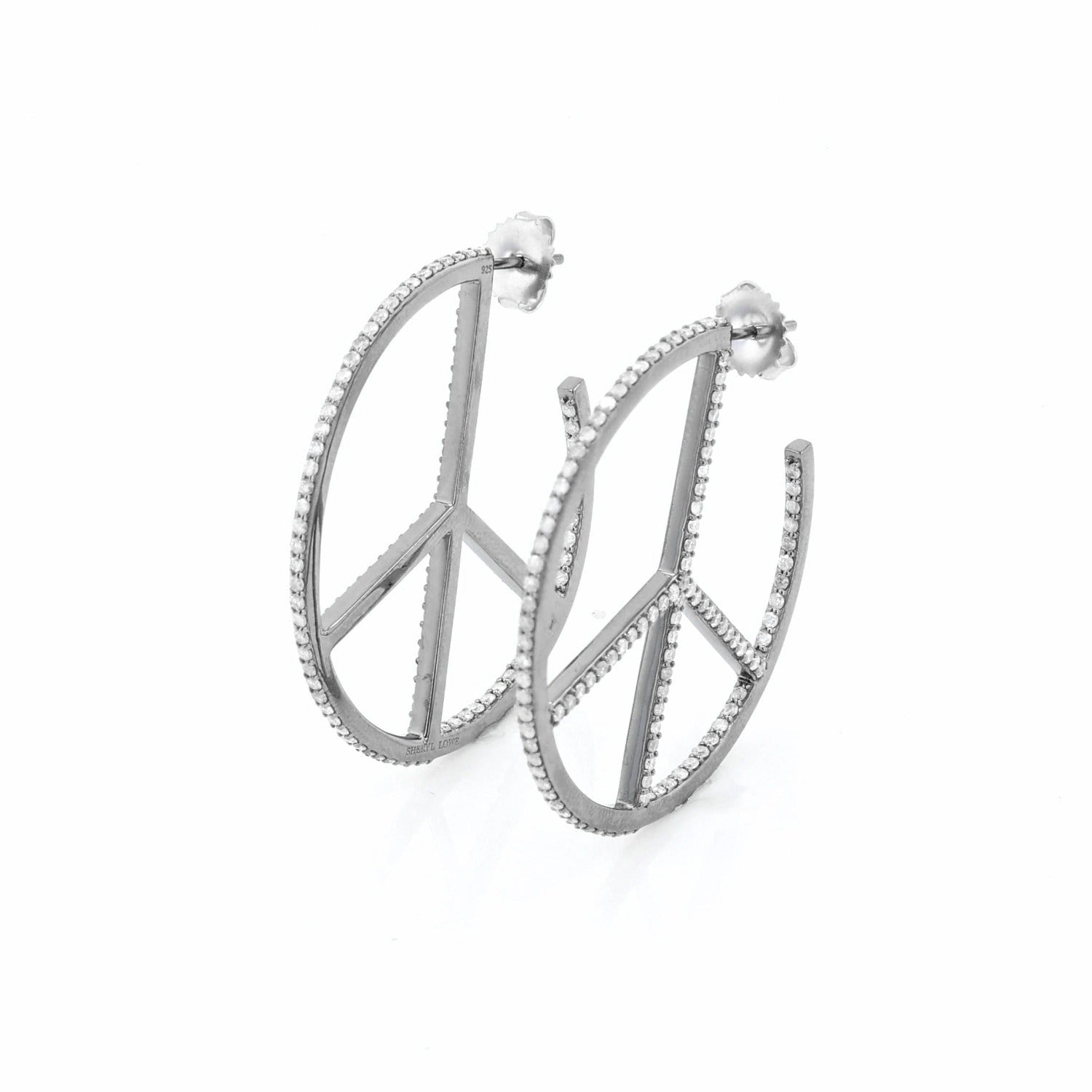 Peace Sign Pave Diamond Hoop Earrings - 40mm  E0000585 - TBird