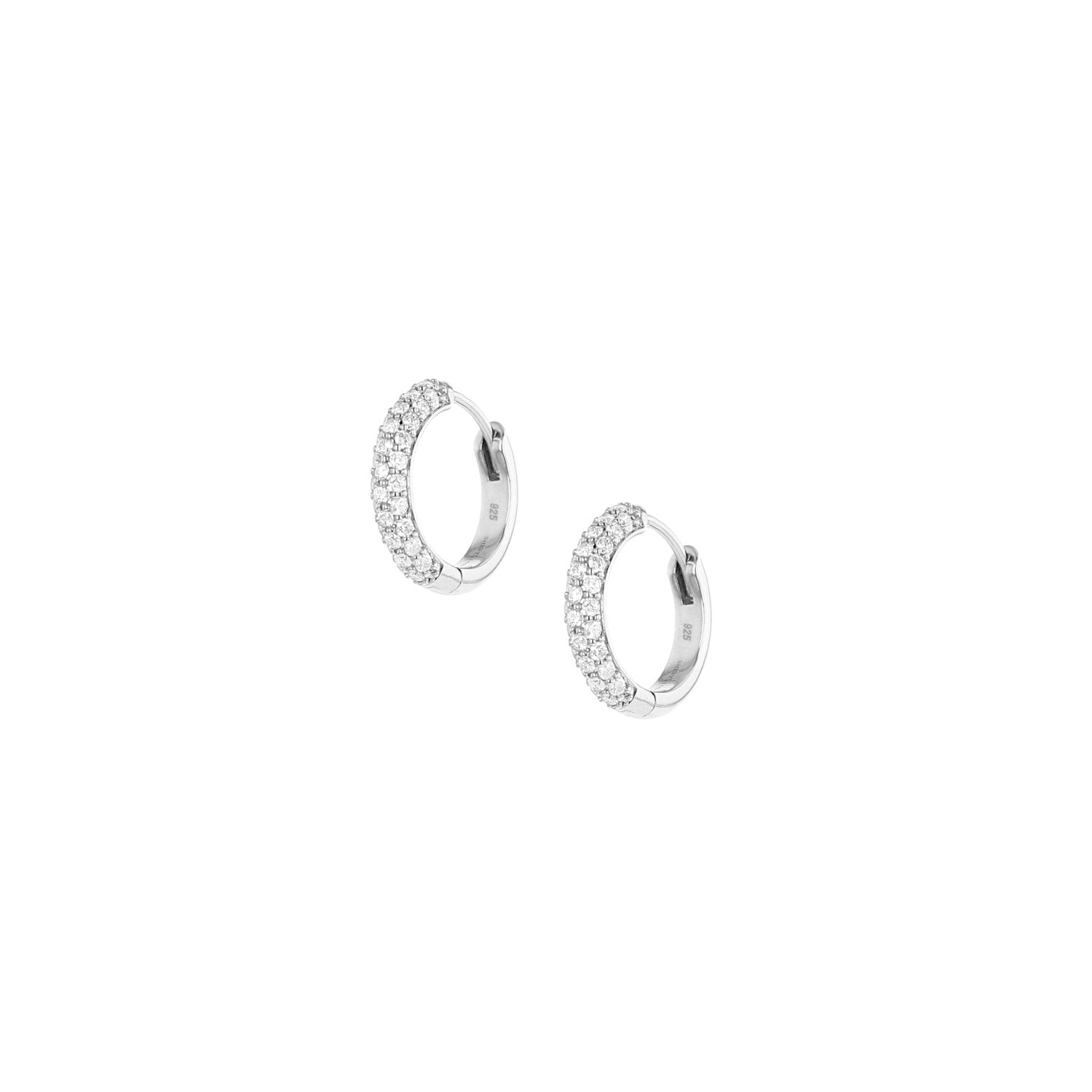 Silver Pave Diamond Huggie Hoop Earrings - 15mm  E0000648 - TBird