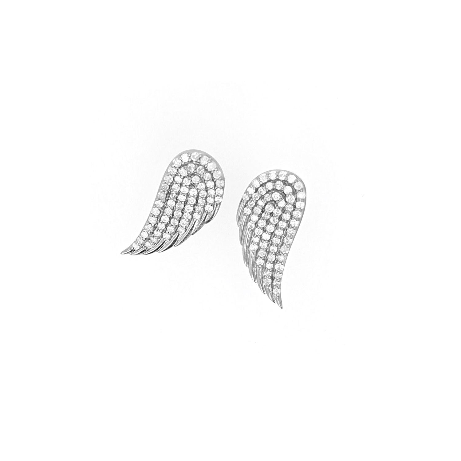 Pave Diamond Silver Angel Wing Stud Earrings  E0000651 - TBird