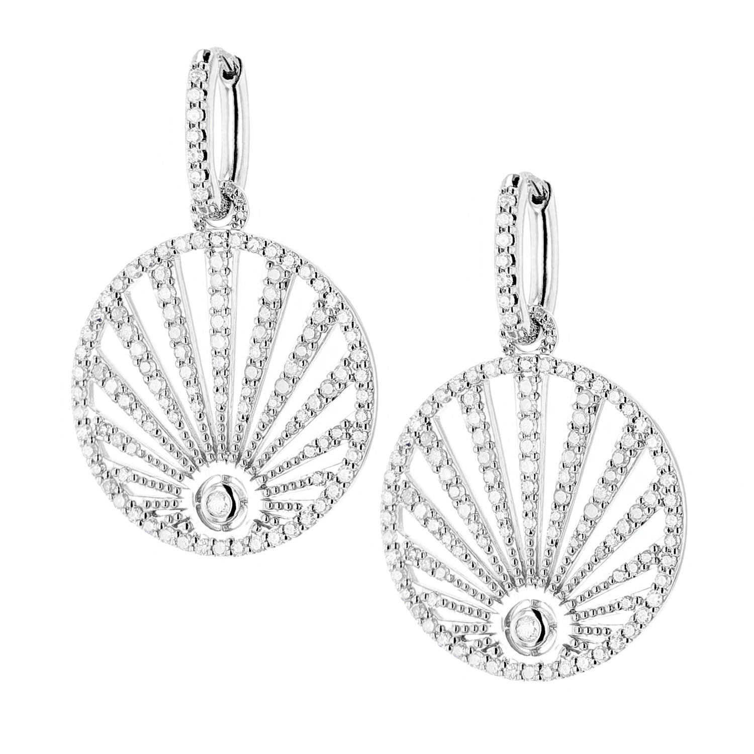 Pave Diamond Sunrise Earrings on Oval Huggie Hoops  E0000653 - TBird