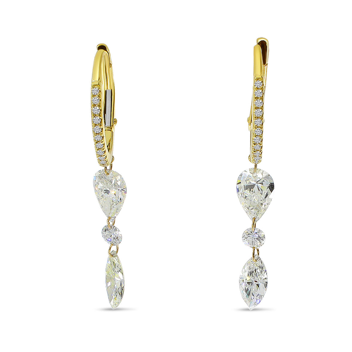 DASHING DIAMOND PEAR / ROUND / MARQUIS HUGGIE EARRINGS E10350