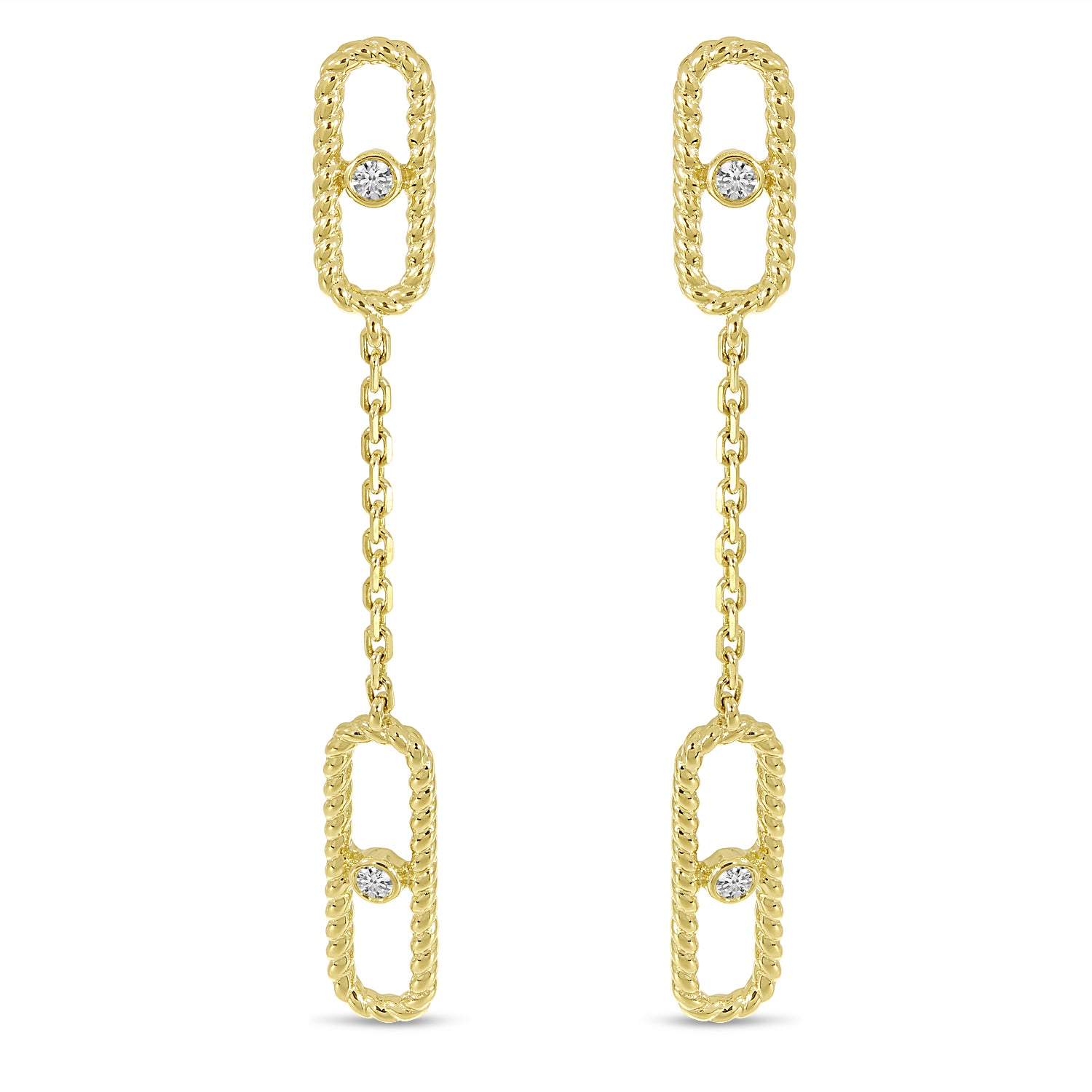 14K Yellow Gold Diamond Twist Paperclip Chain Earrings