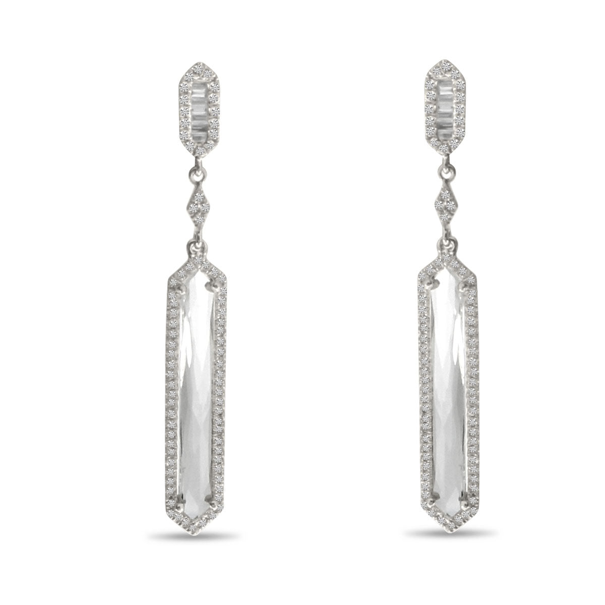 WHITE TOPAZ & DIAMOND DANGLE EARRINGS E4135