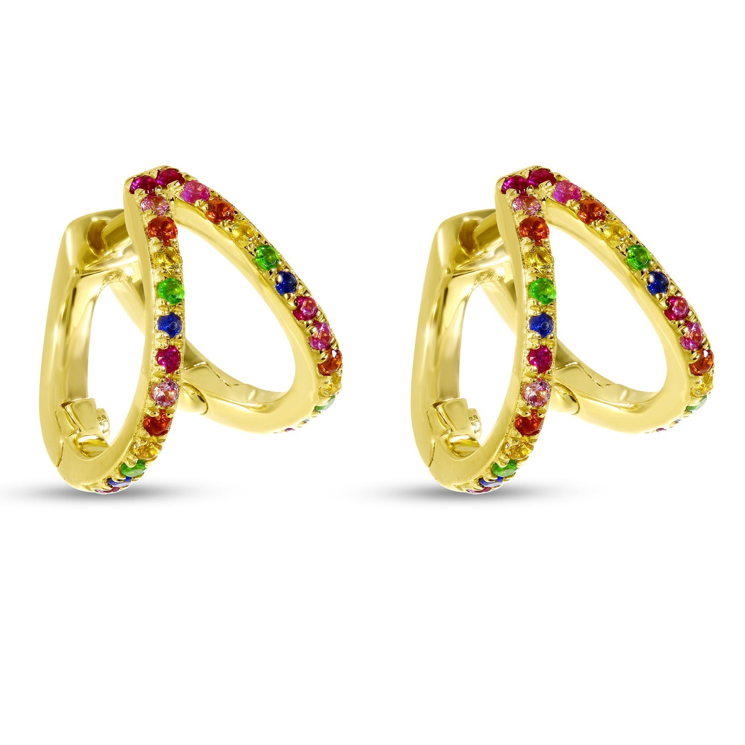 DOUBLE ROW RAINBOW HUGGIE EARRINGS E4305