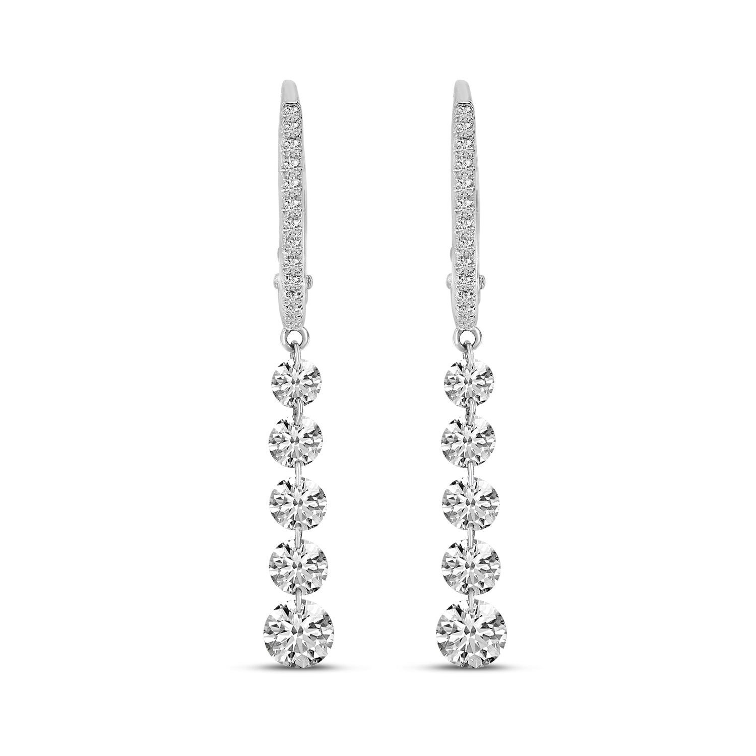 DIAMOND HUGGIE WITH 5 GRADUATED PIERCED DIAMOND DANGLE EARRINGS E9911W