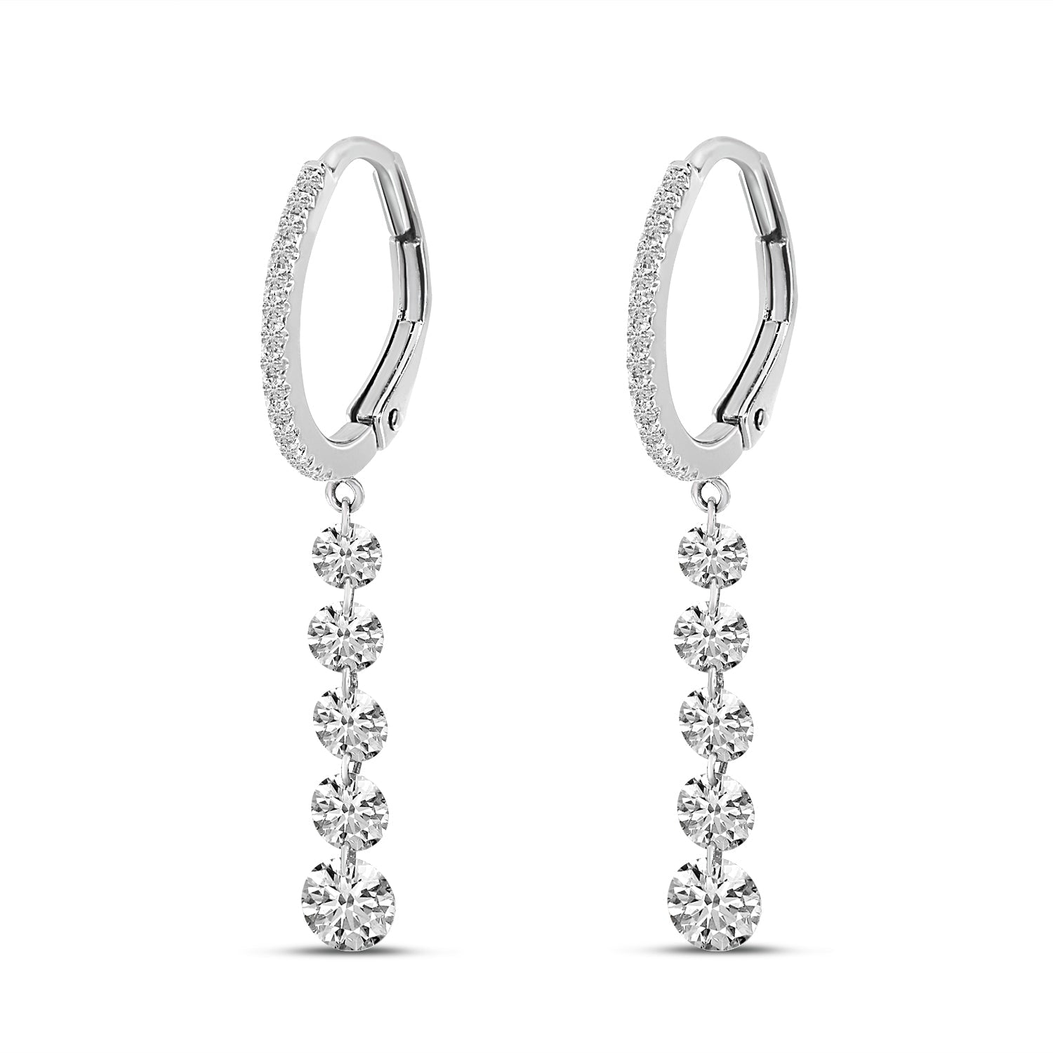 DIAMOND HUGGIE WITH 5 GRADUATED PIERCED DIAMOND DANGLE EARRINGS E9911W