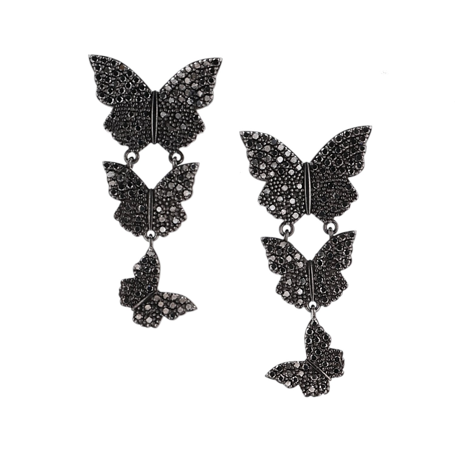 Black Diamond Pave Butterfly Triple Dangle Earrings  EB000018 - TBird