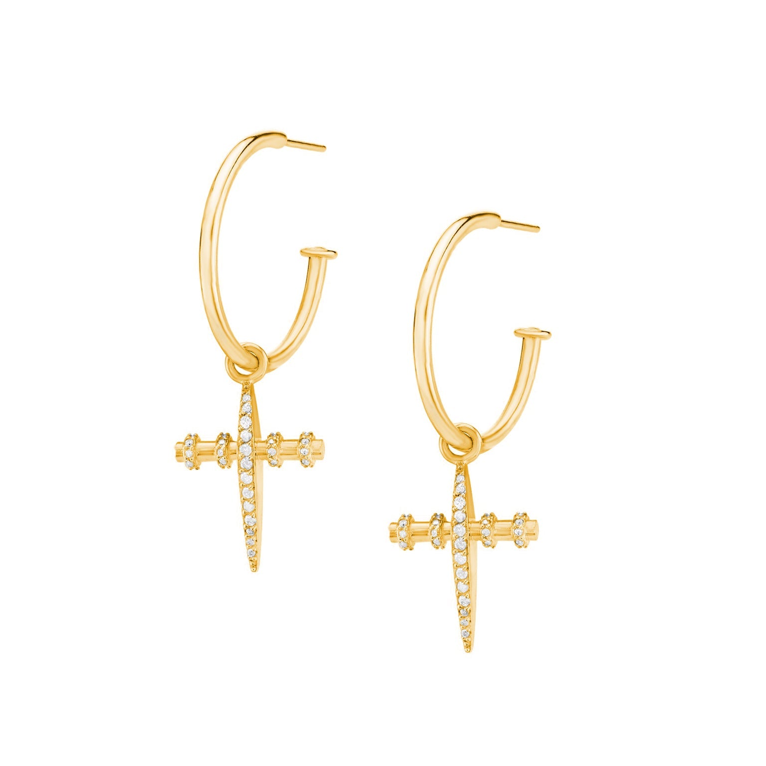 14K Gold Armour Cross Hoop Earrings with Diamonds EG000008 - TBird