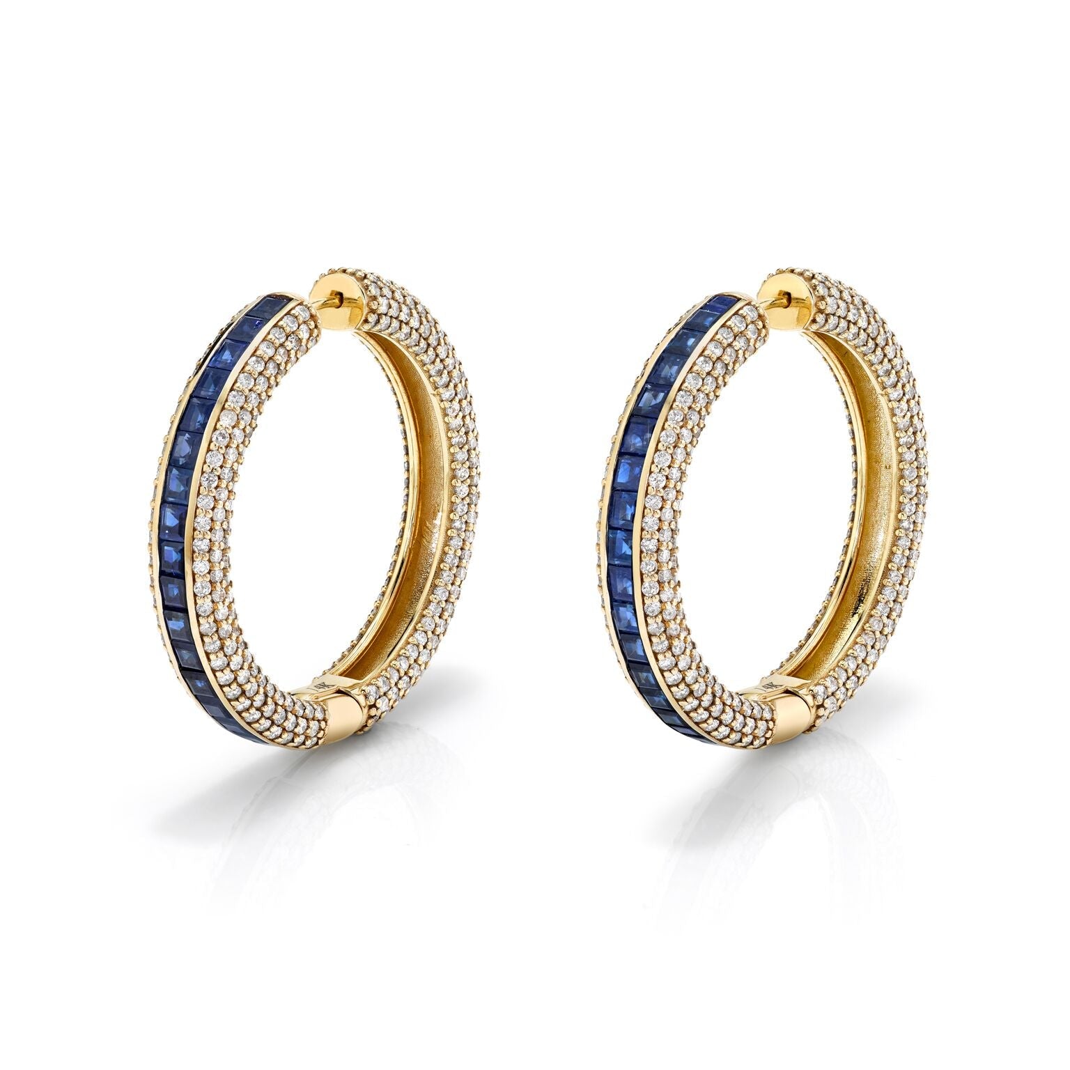 14K Gold Sapphire and Pavé Diamond Hoop Earrings EG000009 - TBird