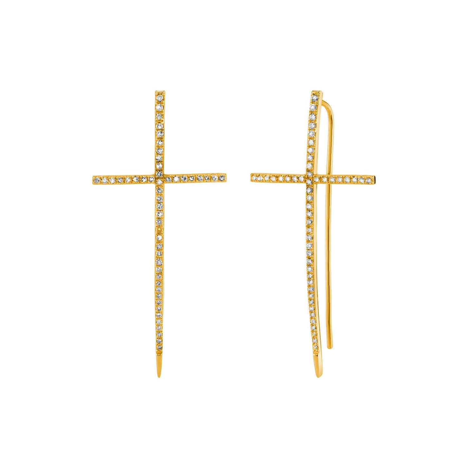 14K Gold Diamond Cross Spike Earrings EG000071 - TBird