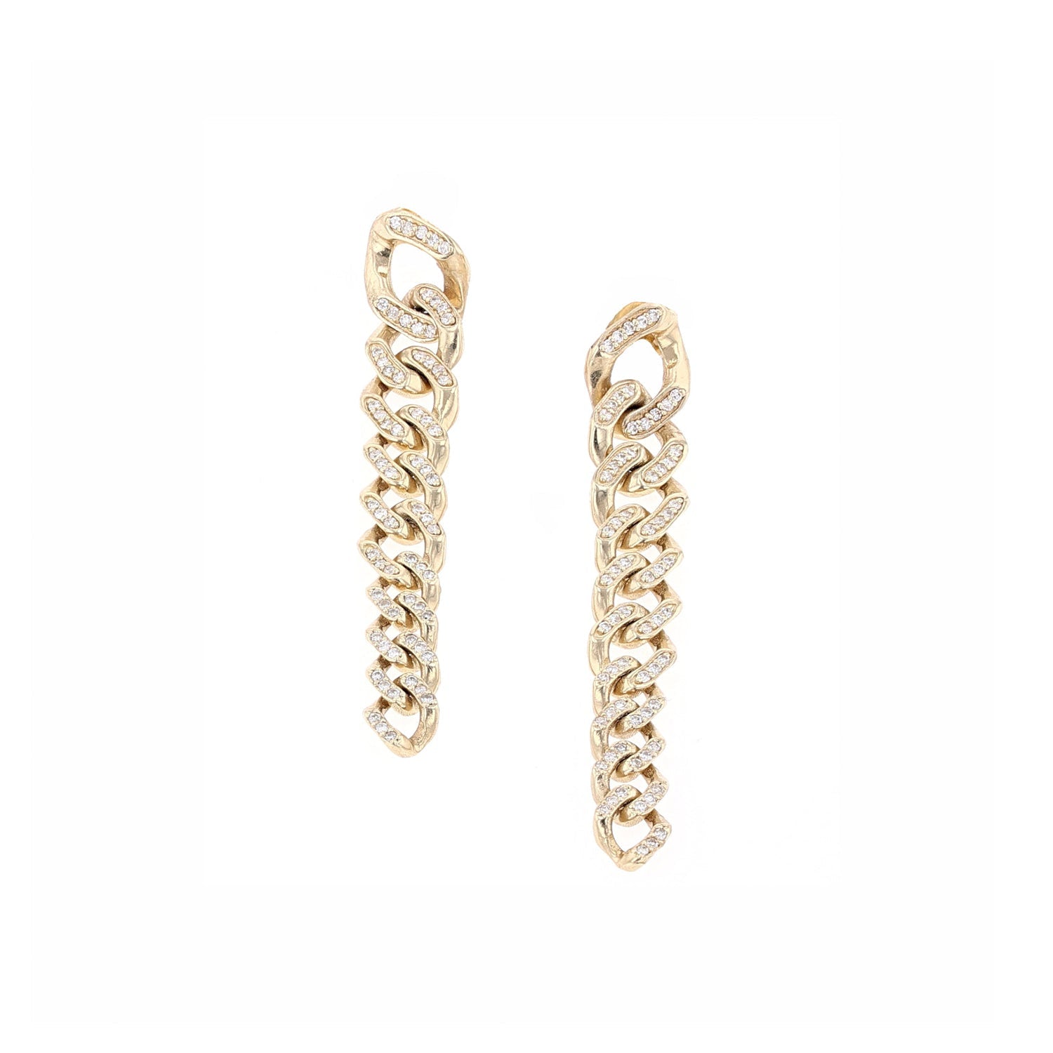 14k Gold Tapered Curb Chain Pave Diamond Earrings  EG000232 - TBird