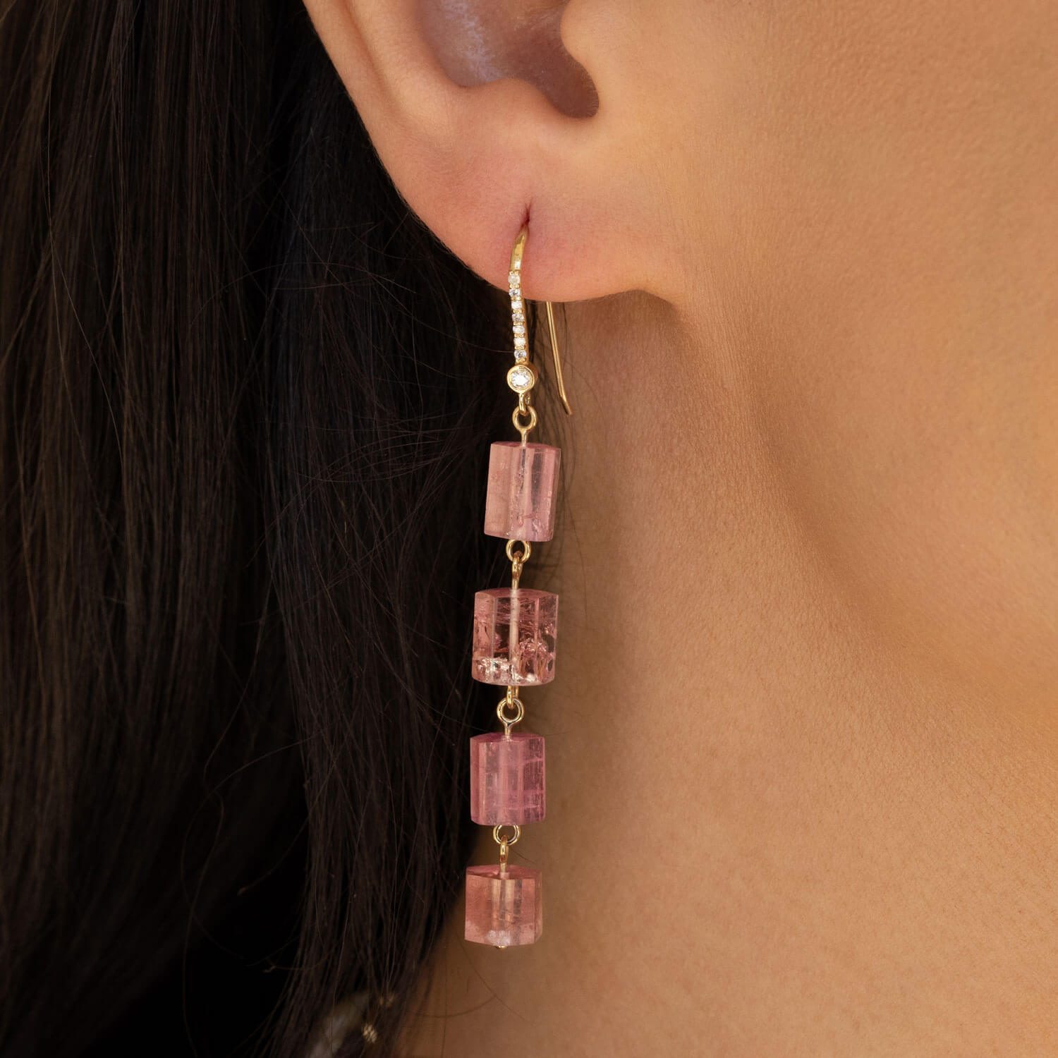 14K Diamond Pink Tourmaline Four Drop Earrings  EG000242 - TBird