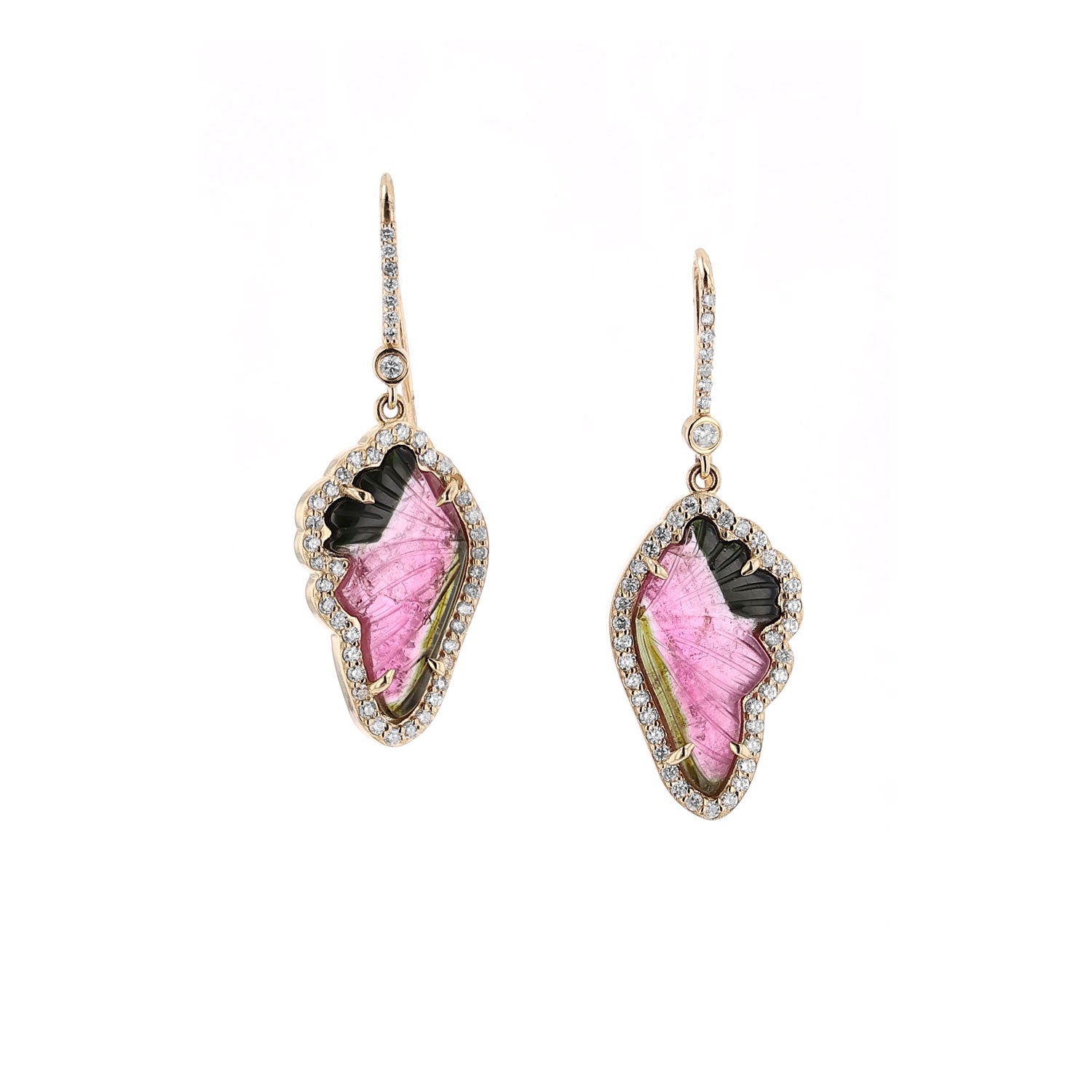 14K Diamond Pink Tourmaline Butterfly Angel Wing Earrings  EG000245 - TBird