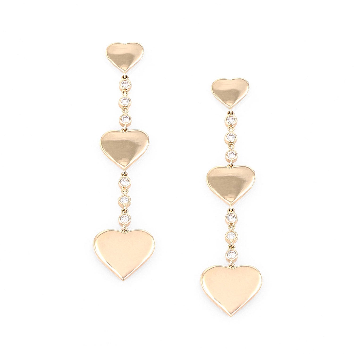 14k Gold Triple Drop Bezel Diamond Heart Earrings EG000253 - TBird