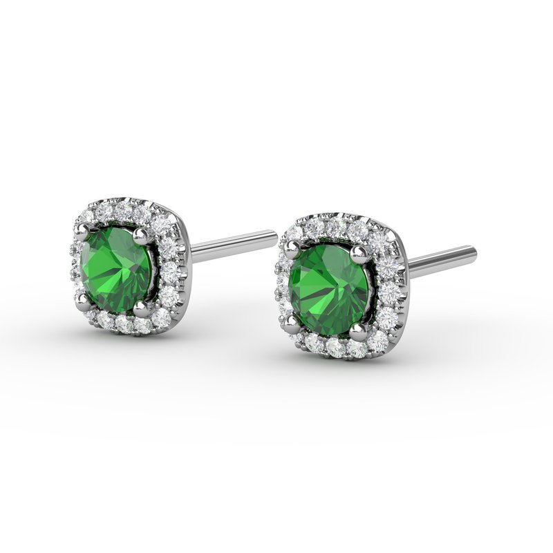 Cushion Cut Emerald Stud Earrings ER1479E - TBird