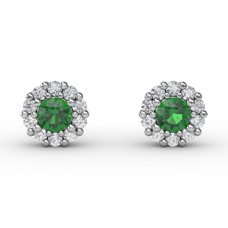 Shared Prong Emerald and Diamond Stud Earrings ER1514E - TBird