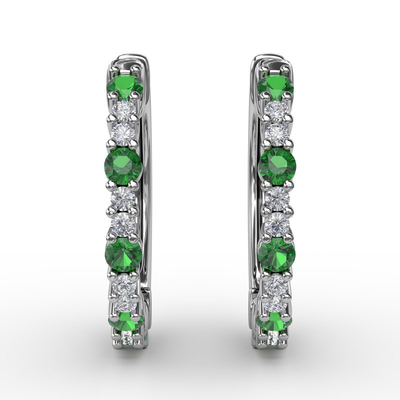 Shared Prong Emerald and Diamond Hoops ER1742E - TBird