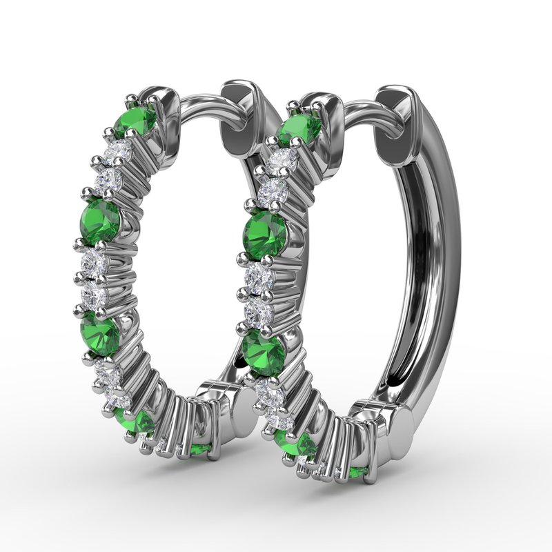 Shared Prong Emerald and Diamond Hoops ER1742E - TBird