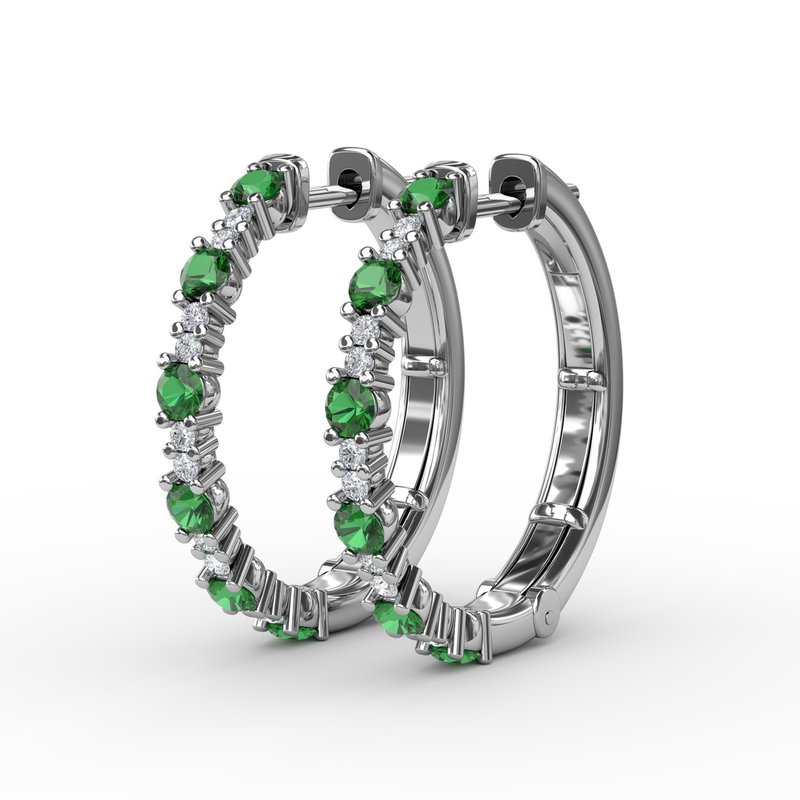 Precious Emerald and Diamond Hoop Earrings ER1743E - TBird