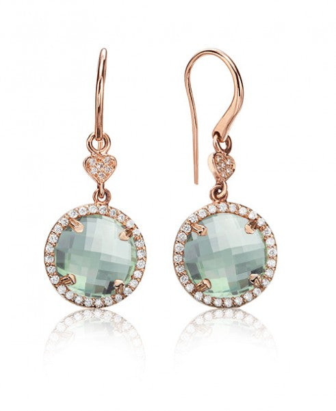 Green quartz round drop earrings with diamonds 358-JSA