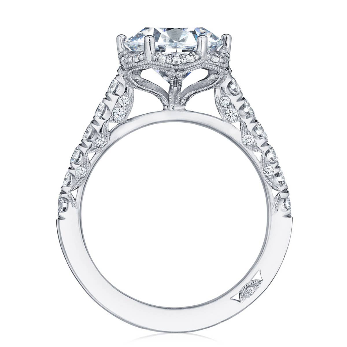 Petite Crescent | Round Bloom Engagement Ring HT254725RD8