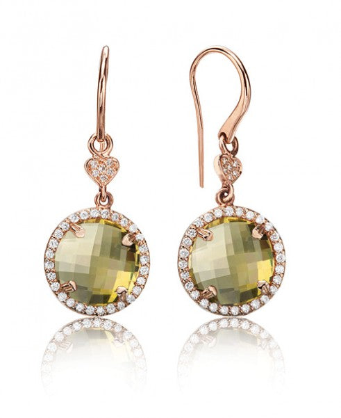 Lemon Quartz round drop earrings with diamonds 354-JSA