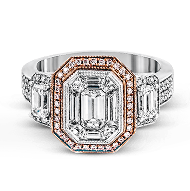 Emerald-cut Halo Engagement Ring in 18k Gold with Diamonds LP1996
