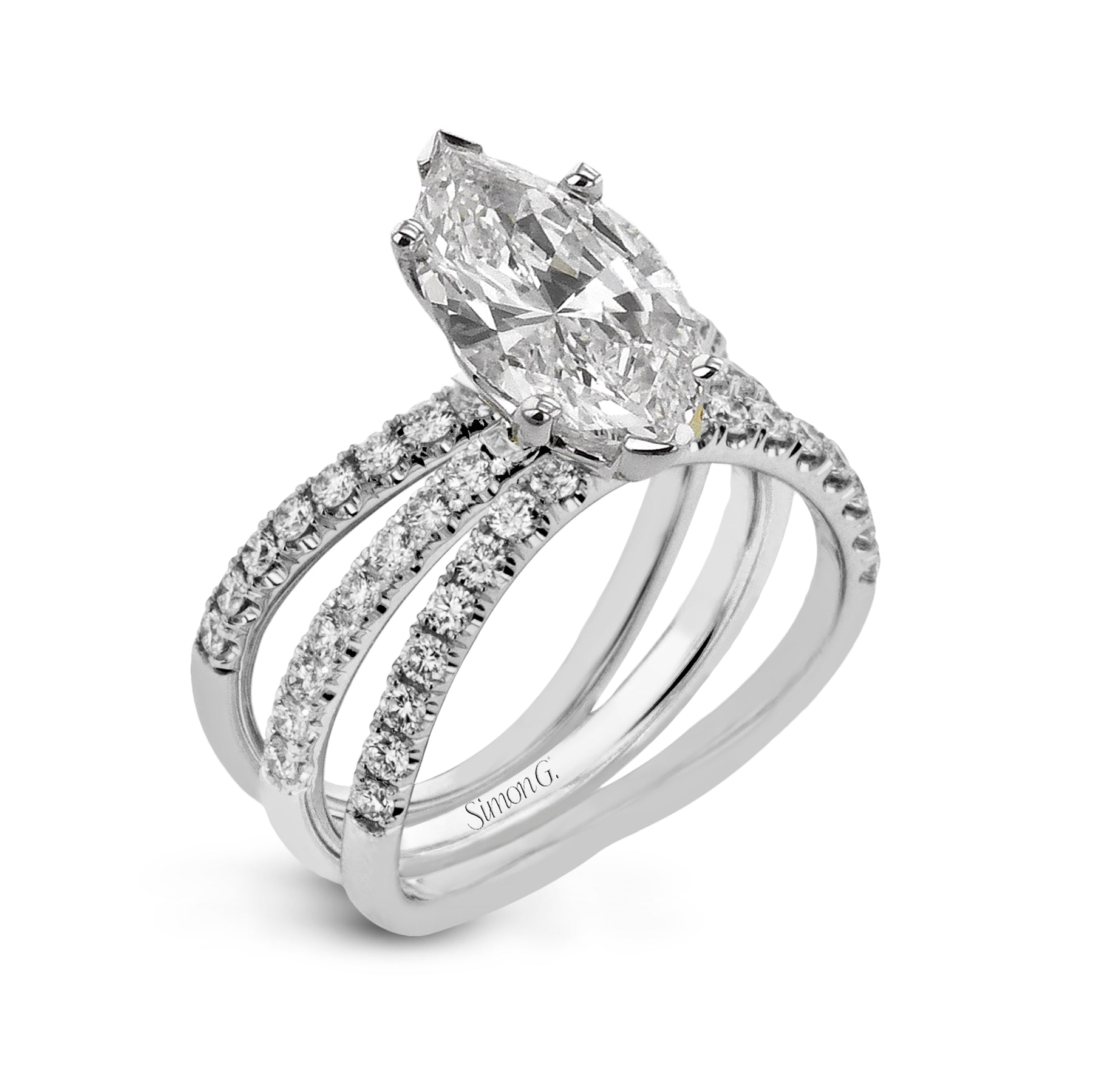 Marquise-cut Engagement Ring & Matching Wedding Band in 18k Gold with Diamonds LR1083-MQ