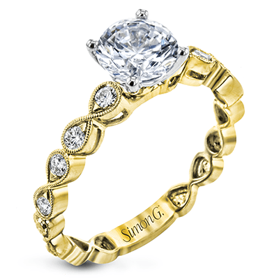 Round-cut Engagement Ring & Matching Wedding Band in 18k Gold with Diamonds LR2601