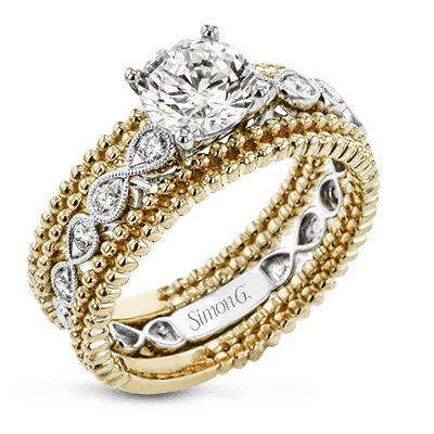 Round-cut Engagement Ring & Matching Wedding Band in 18k Gold with Diamonds LR2601