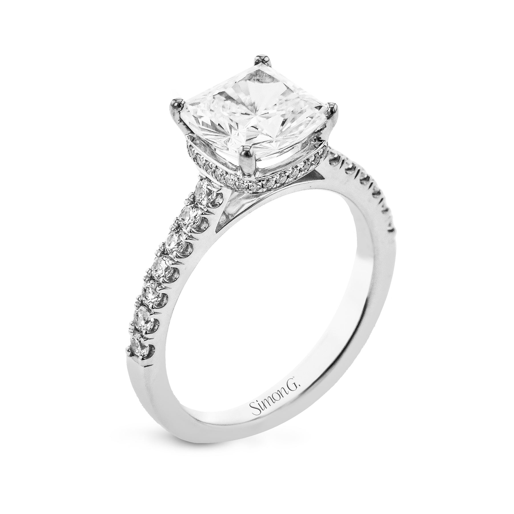Cushion-Cut Hidden Halo Engagement Ring In 18k Gold With Diamonds LR2900