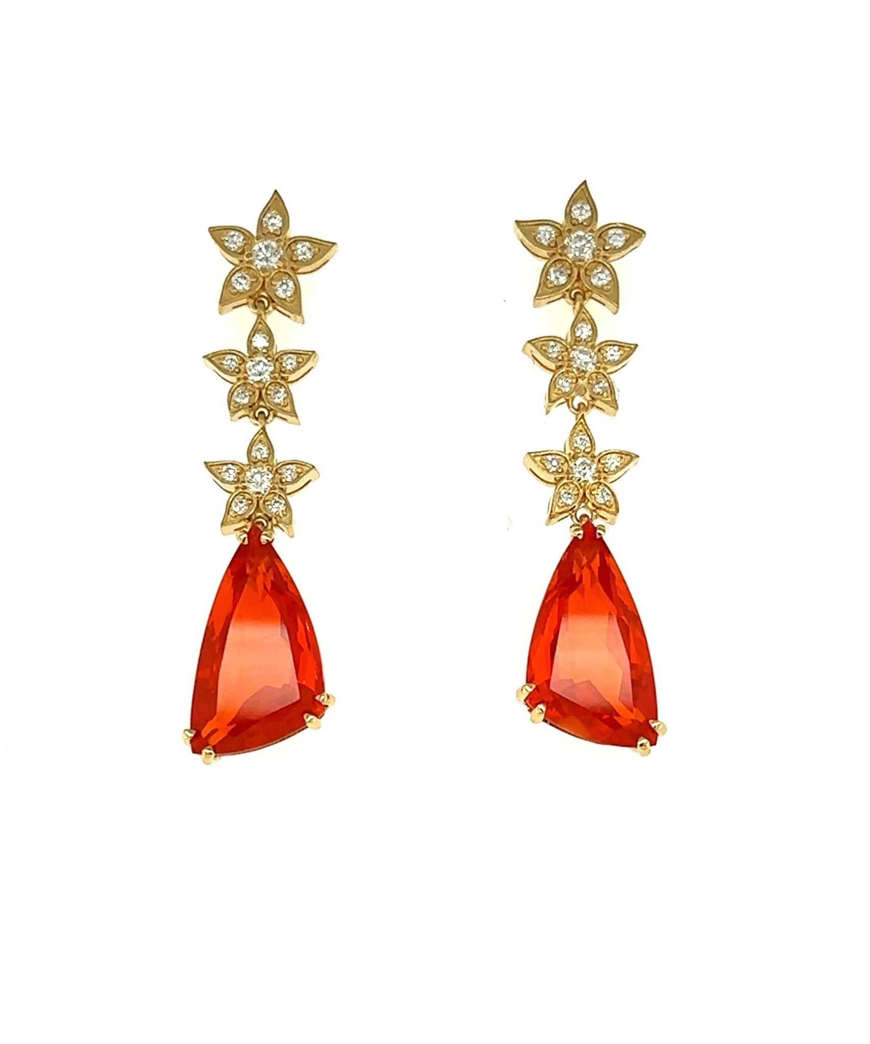 Mexican Fire Opal Drop Earrings with Diamonds 47-JSA