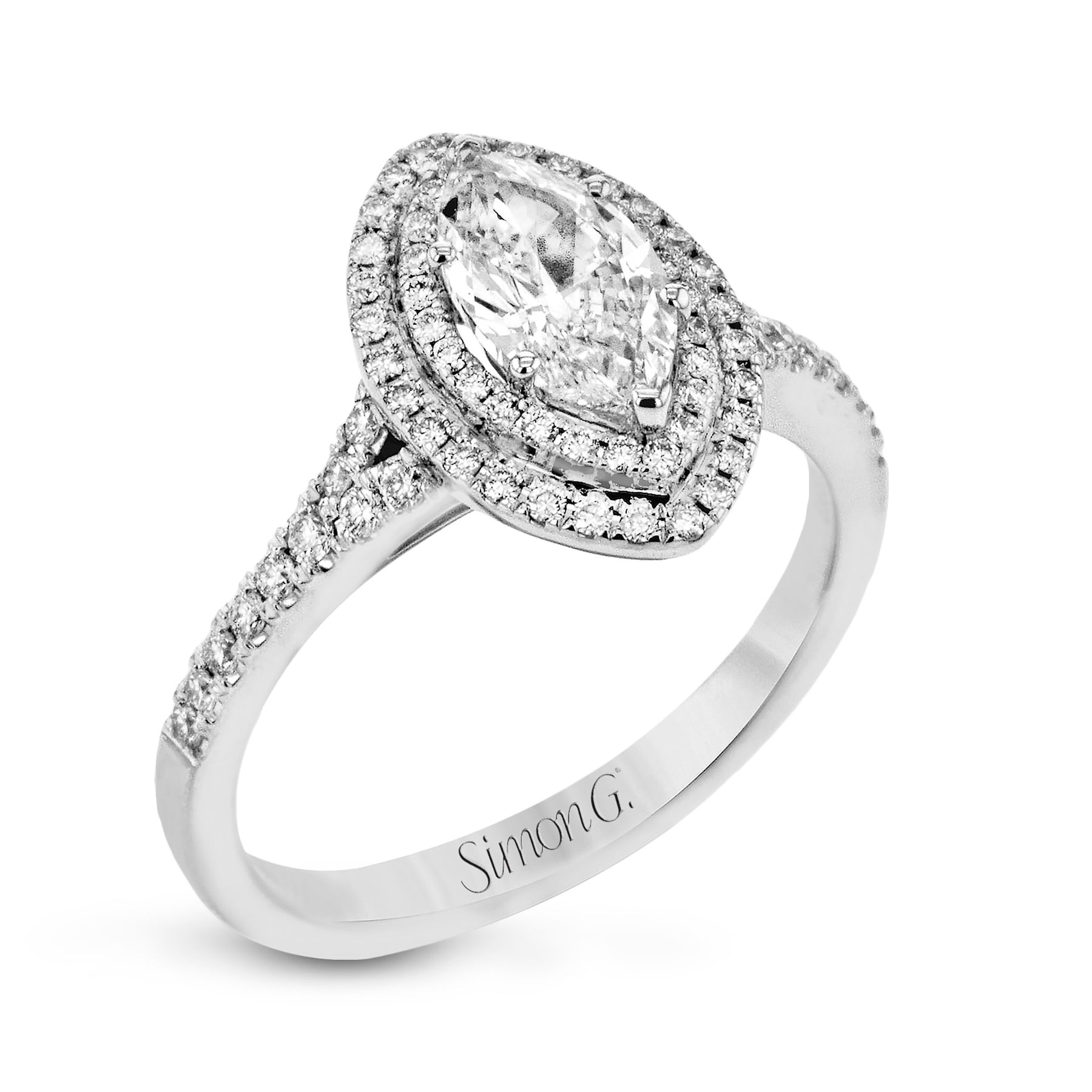 Marquise-Cut Double-Halo Engagement Ring In 18k Gold With Diamonds MR2884-MQ