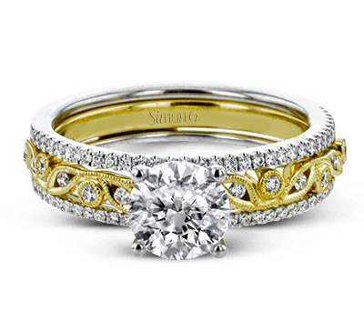 Round-cut Engagement Ring & Matching Wedding Band in 18k Gold with Diamonds MR3058