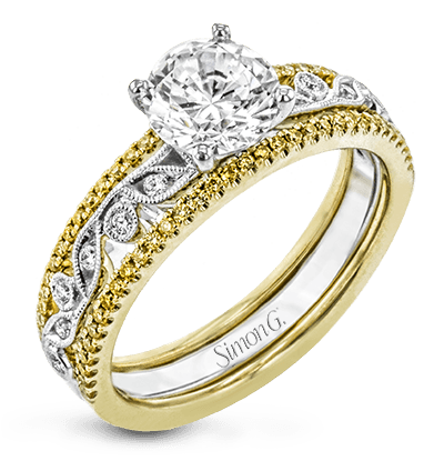 Round-cut Engagement Ring & Matching Wedding Band in 18k Gold with Diamonds MR3058