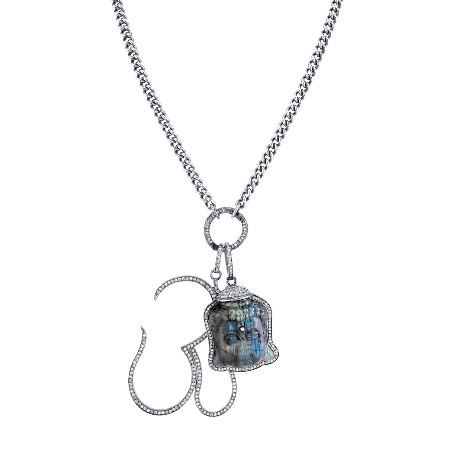 Om and Labradorite Buddha Curb Chain Necklace  N0000319 - TBird