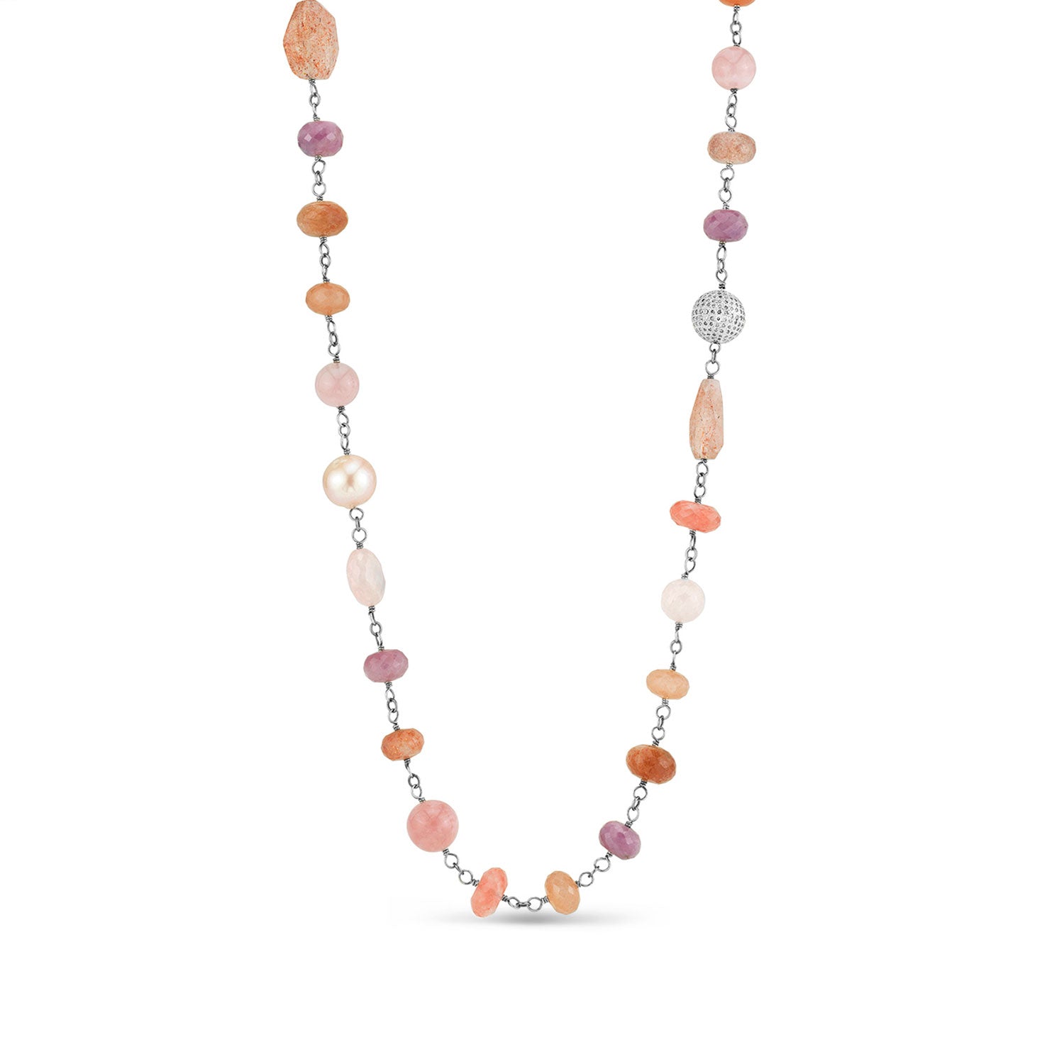 Pink Sapphire Gemstone Rope Necklace N0001109 - TBird