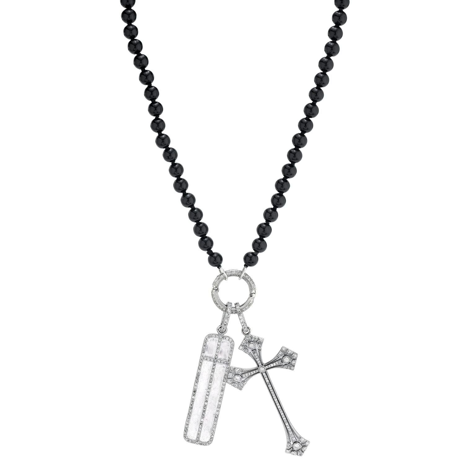 Double Cross Onyx Knotted Necklace  N0001353 - TBird
