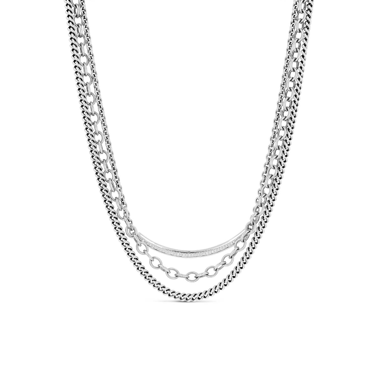 Triple Chain Necklace with Diamond Smile Bar  N0002477 - TBird